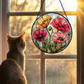 Poppy Flower Stained Glass Window Hanging Suncatcher Gifts for Women 12" by amderven