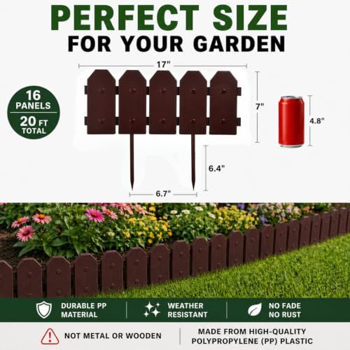 Evelyne Garden Border Edging: Wooden Grain Fence Dog Ear Design - Landscaping Fence Liner Lawn Edge Barrier - Decorative Lawn Landscape Panels Elements -Landscaping Edging (Brown, 10ft.) - Image 4
