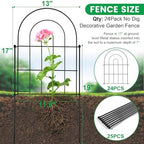 24 Pack Decorative Garden Fence Animal Barrier: 17 in(H) x 24 ft(L) Border Flower Garden Fencing Small Arched Rustproof Metal No Dig Fence Landscape Decor for Yard - Image 2