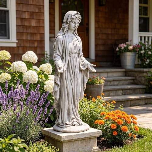 Virgin Mary Outdoor Statue, 29.5inch Blessed Mother Garden Sculpture, Religious Statue for Yard Lawn Patio Catholic Home Decor, Spiritual Gift for Faith Believers, Grey - Image 6