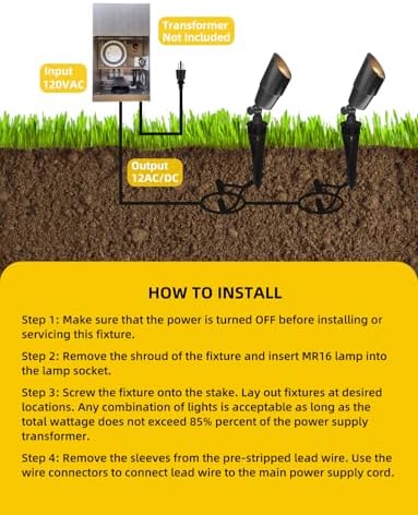COLOER Solid Brass Landscape Spotlight 6-Pack with 5W LED MR16(101B-Black) - Image 6