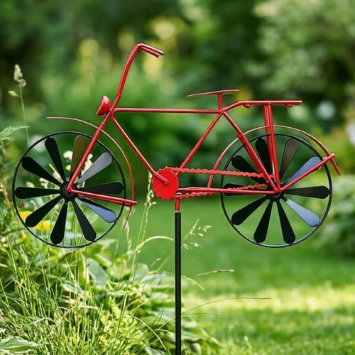 Wind Spinner Vintage Style Metal Iron Garden Decoration Red Bike by DIRBAK