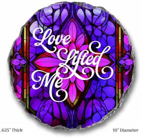 Magnolia Garden Love Lifted Me Garden Stepping Stone, 10 Inch Round Resin Outdoor Decorative Stone with Purple Stained Glass Inspired Christian Design, Hymn Garden & Walkway Décor - Image 4