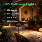 Gardencoin Low Voltage Pathway Lights (6.69'' Shade, 21.54'' Tall) 12V Outdoor LED Landscape Pathway Lighting Aluminum Vintage Hammered Path Lights with 4W 2700K Replaceable Bulb, 4 Pack - Image 2