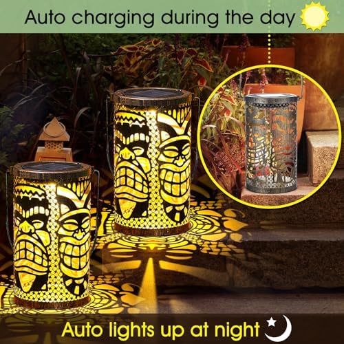 Glooglitter 2 Pack Tiki Solar Lanterns Tiki Party Decorations Outdoor - Image 2