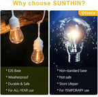 SUNTHIN 105FT White Outdoor String Lights, 34 1W LED Bulbs - Image 4