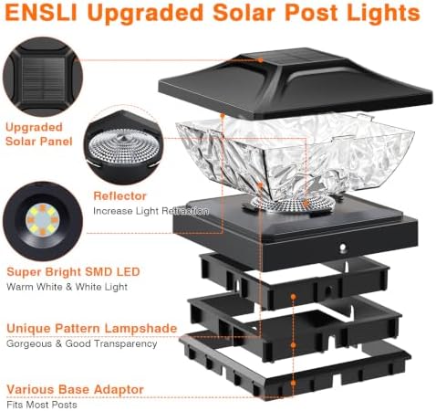 Solar Post Cap Lights Outdoor 12 Pack, 2 Modes 4x4 Fence Post Solar Lights Outdoor Waterproof, Deck Post Cap Lights Solar Powered Fit 3.5x3.5 4.5x4.5 Wooden & 4x4 5x5 Vinyl Posts for Deck, Black - Image 2