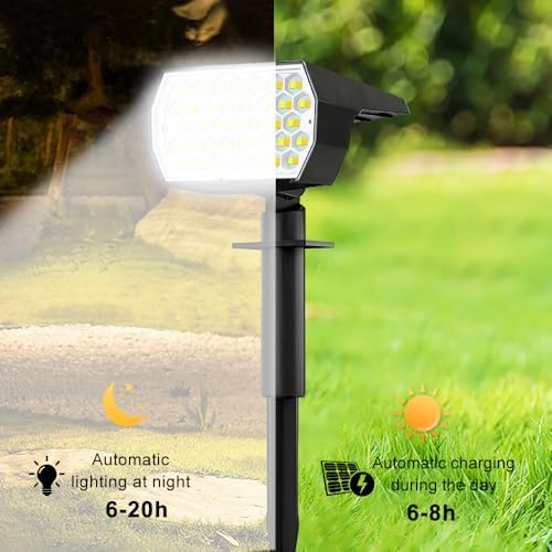 Super Bright 74LED Tri-Color Outdoor Solar Garden Spot Light, IP65 Solar Powered Landscape Lights, 3 Lighting Modes Solar Spotlights for Pathway Walkway Lighting - Image 3