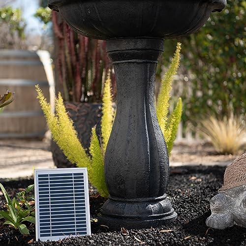 XBrand 44" H Fiberglass/Resin 2-Tier Solar Water Fountain w/Solar Panel and Auto-Shut Off Pump, Solar Garden Fountain, Tall Outdoor Fountain, Two Tiered Birdbath Fountain, Black - Image 6
