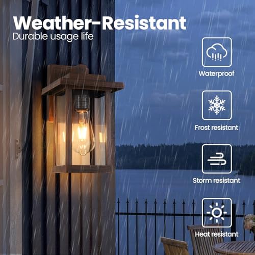 Outdoor Wall Sconce, Brown Outside Porch Light Fixtures Clear Glass - Image 3