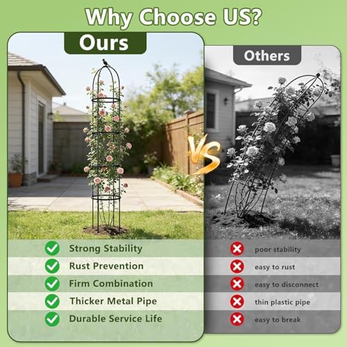 Obelisk Trellis for Garden Plants Climbing: 6ft Rustproof Metal Pipe with Plastic Coated - Potted Plant Climber Support for Outdoor Indoor Grape Vines Vegetable Fruits Flowers (2PC) - Image 3