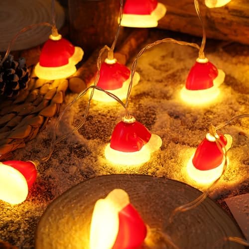 CAKERS Christmas Decor String Lights|Creative Cute Novelty Fairy Lights|Hanging Copper Wire Lights|Night Lights for Birthday Party Xmas Tree Decor,Christmas Hat,5m(16.4ft)-20LED-Solar - Image 6