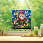 Gnome in Marshmallow Garden Stained Glass Suncatcher – Square Hanging Window Panel for Home or Greenhouse – Whimsical Glass Art Gift for Garden Lovers, Christmas, Halloween, Father Days KUb2c5 - Image 2
