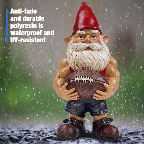 Better Office Products Garden Gnome Statue, 12" Height, Handcrafted Waterproof, UV-Resistant Polyresin Lawn Patio Porch Ornament Decoration (Muscled Football Player with Glowing Solar Light) - Image 4