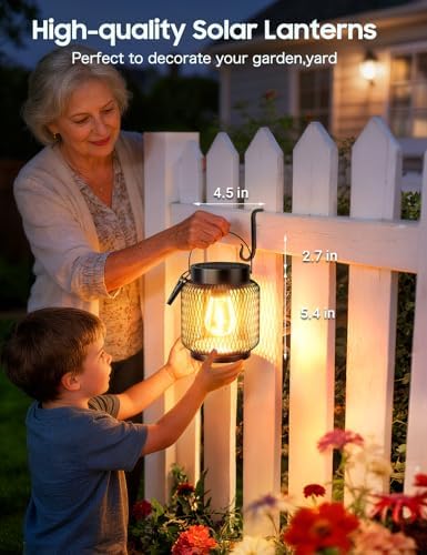 KOOPER Metal Solar Lanterns Outdoor Waterproof, 4 Pack Brighter Hanging Solar Lights for Outside, Up to 15 Hours Modern Hanging Solar Powered Lanterns Lights for Yard Patio Path Tree Garden Decorative - Image 5