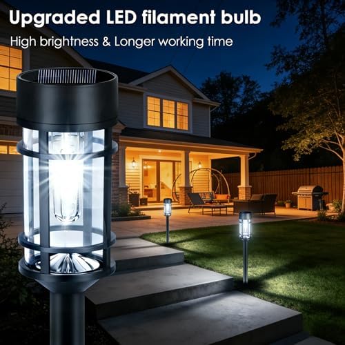 Mancra Solar Pathway Lights Outdoor, 8 Pack Metal Glass Solar Lights Outdoor Waterproof Auto On/Off Landscape Path Lighting Garden Decor for Yard Walkway Driveway, Cool White - Image 7