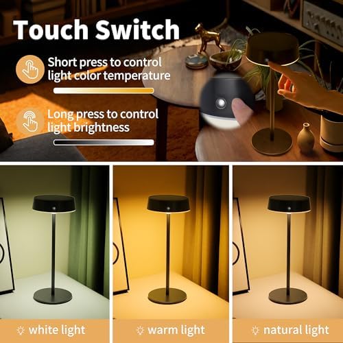 Mr.White Solar Waterproof Outdoor Rechargeable Cordless Table Lamps, Set of 2 Touch Dimmable Operated Battery Table Lights for Patio, Restaurant, Kitchen (Black) - Image 7