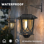 Solar Lanterns Outdoor Waterproof 2 Pack, Glass Auto On/Off LED Hanging Solar Lights, Outdoor Lantern with Wall Mount for Yard Fence Patio - Black - Image 5