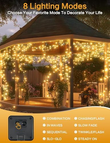 Solar String Lights Outdoor, 3Pack 300LED 120FT Fairy Lights Warm White - Image 5
