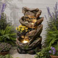 25.2" H Water Fountain Outdoor with LED Lights and Built-in Planter, Garden Water Feature with Tree Trunk Design for Patio Backyard Porch Decor by Unknown