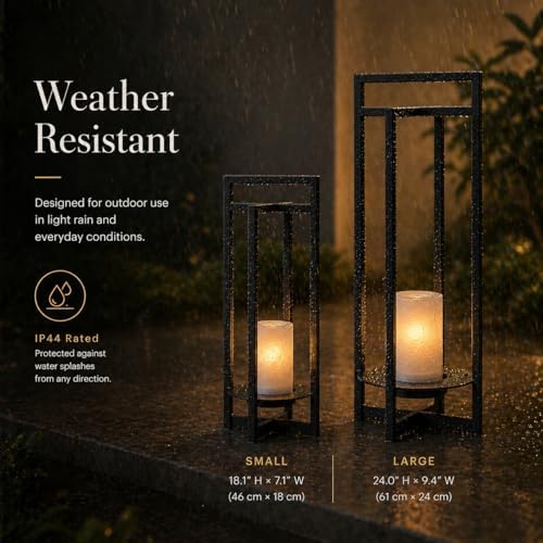 Large H24 Inch Solar Lantern Outdoor with Flickering LED Candle Dusk to Dawn Auto Light IP44 Weather-Resistant Metal Lantern Decorative Outdoor Light for Patio Garden Porch Entryway - Image 6