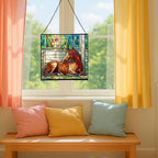 Chestnut Morgan Horse Resting Near barn Window Square Suncatcher – Stained Glass Style Window Panel with Pastoral Scene, Custom Decorative Hanging Art for Equestrian Home, Christmas 7IfYQe - Image 5