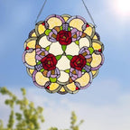 PA0001 Rose Flowers Stained Glass Window Panel W 16" x H 16" Window Suncatcher Tiffany Style Ornament, Home Hanging Decorations - Image 2