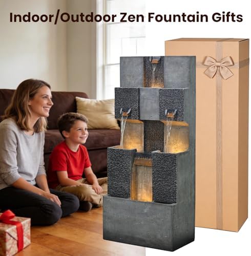 Sunlinua 48" Modern Grid Outdoor Water Fountain with Led Light - Image 5