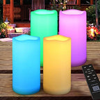 4-Pack Multicolor 3x6 Outdoor LED Pillar Candles with Timer and Remote - IP64 Waterproof Color Changing LED Pillar Candles - Battery Operated Flickering Flameless Candle Unscented by HomeMost