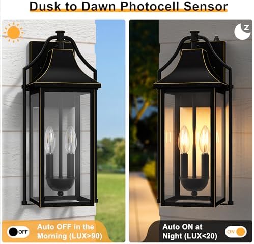 18IN Dusk to Dawn Outdoor Wall Sconce, 2-E12 Base Porch Light - Image 7