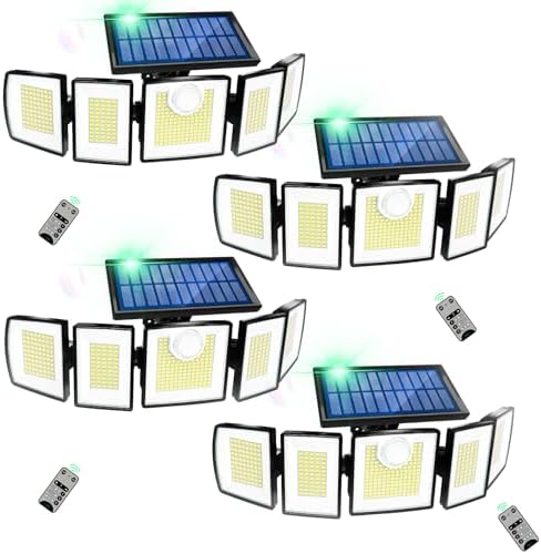 MDCMDCM Outdoor Solar Light Motion Sensor Waterproof - 3000 Lumens 3 Modes 416 LEDs 32ft 5 Heads Security Lights Flood Lights with Remote for Patio Yard Pool Outside （Wireless, 4p） by MDCMDCMSolarLightsOutdoor