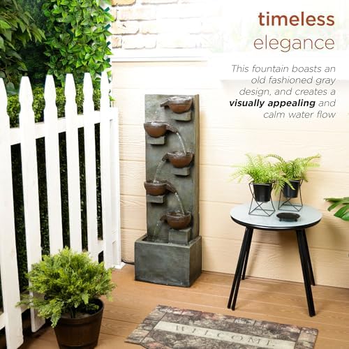 Alpine Corporation TZL364 39" 6-Tier Bowl Floor Fountain with Warm LED Lights, Outdoor Garden Waterfall, Decorative Water Feature for Patio, Backyard, and Lawn, Gray - Image 4