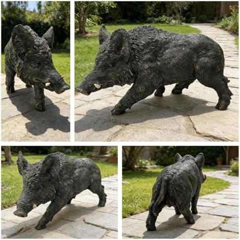 Large Wild Boar Garden Statue - 21.26" L x 12.2" H Faux Boar Sculpture, Realistic Resin Wildlife Figurine Ornament for Outdoor Decor, Yard Art Craft for Patio Lawn Porch - Image 4