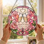 Personalized Couple Anniversary Suncatcher Hanging Ornament, Floral Love Window Hanging Custom Anniversary Wedding Couple Gift for Wife Husband Wedding Keepsakes Home Decor Bride Groom 11.81" - Image 3