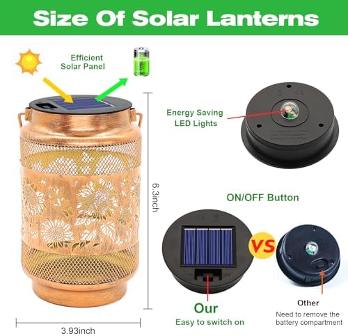 Sunflower Solar Lanterns Outdoor Waterproof Garden Decor, Gifts for Women Mom Grandma Birthday, Metal Sunflower Hanging Solar Lights for Outside Yard Patio Pathway Backyard Porch - Image 3