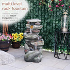 Alpine Corporation 31" Tall Outdoor 4-Tier Rock Floor Fountain, Cascading Waterfall with Cool White LED Lights, Gray - Image 6
