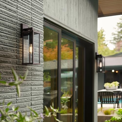 mirrea 18" Classic Outdoor Wall Sconce 1 Light in Oil Rubbed Bronze Rectangular Metal Frame and Clear Glass Shade Waterproof Porch Light Patio Light Pack of 2 - Image 3