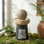 Wheat Sphere Fountain w/Warm LED, Resin Indoor Outdoor Floor Decor - Image 2
