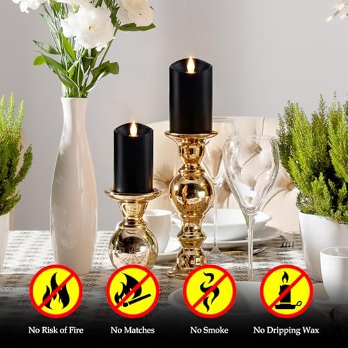 Black Flameless LED Candles - 3" x 5" Real Wax, Battery Operated with Remote Timer, 3D Flickering, Lasts 600+ Hours, Halloween & Christmas Deco (Black, 3"*5"-2pcs) - Image 3