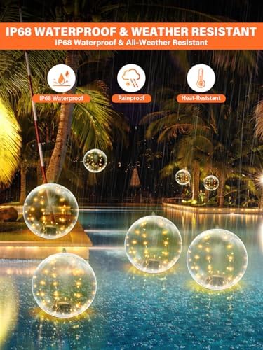 14 Inch Inflatable Solar Floating Pool Lights IP68 Waterproof Auto On Off Warm Yellow Pool Balls Solar Powered Pool Lights Portable Outdoor Enchanting Decor for Yard Party Garden Christmas (4 Pack) - Image 4