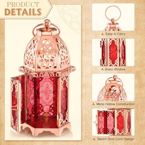 Mumufy 6 Pcs Moroccan Lantern Ramadan Lantern Eid Mubarak Decor, Rose Gold - Image 3