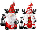Suzile 2 Pack 9.4 Inch Gnome Statue Christmas Garden Decor with Solar Lights Resin Outdoor Christmas Decoration Figurine with LED Lantern Outside for Courtyard Lawn Patio Porch Housewarming Gift by Suzile