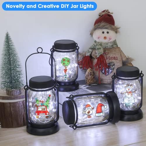 Mlambert 4 Pack Solar Mason Jar Hanging Lantern with Stakes, Cool White - Image 5