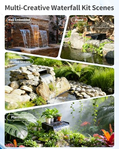 POPOSOAP 70W Solar Pond Waterfall Spillway with Fountain Pump, 304 Stainless Steel Pond Spillway & Filtration System with 9.8FT Tubing for Garden Ponds Landscape Water Features-P5703Y - Image 5