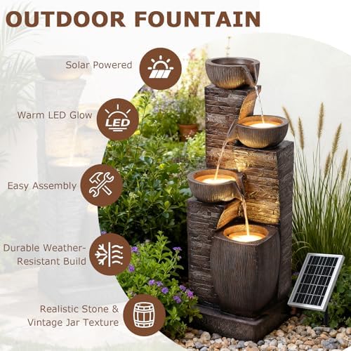 38.2" Tall Solar Powered Water Fountain for Outdoor - Image 6