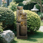 Hamiedun 38.2 ''H Water Fountain Outdoor Cascading Bowls and Stacked Stones with Led Lights Waterfalls Fountain for Outside Gardens, Landscaping, Balconies, Floor Patio,Backyard and Home Art Decor - Image 2