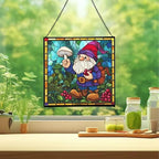 Gnome with Berry Dyes Stained Glass Suncatcher – Square Hanging Window Panel for Home, Garden, Nursery, Halloween, Christmas, Memorial Day – Whimsical Glass Art Gift for Gnome Lovers r1sbo0 - Image 2