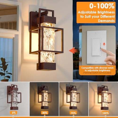 Hotsonic Oil Rubbed Bronze Dusk to Dawn Outdoor Porch Light Fixtures Wall Mount 14'' Dimmable Exterior Lighting for Outside Waterproof Wall Lantern Lamps Sconce Coach Lights for House Garage (2 Pack) - Image 3