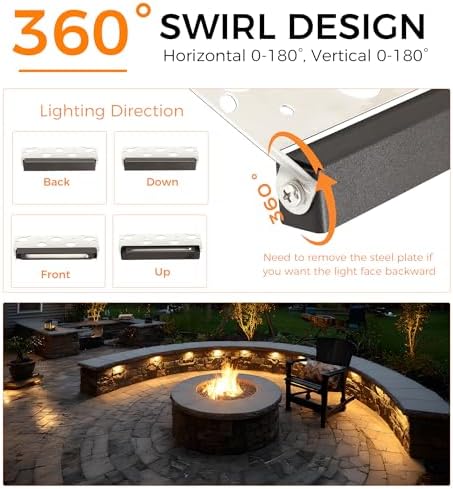 CLOUDY BAY [6 Pack] 12 Inch 12V-15 VAC/DC Low Voltage Hardscape Lighting Paver Light,Retaining Wall Lights Outdoor,IP65 Waterproof, 7W 2700K Soft White,Frost Lens Deck Step Light - Image 6