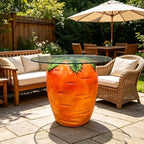 16" Carrot Shaped Resin Side Table with Glass Top, Whimsical Fruit Accent End Table for Living Room, Bedroom, Patio, Garden & Indoor Outdoor Decor - Image 2